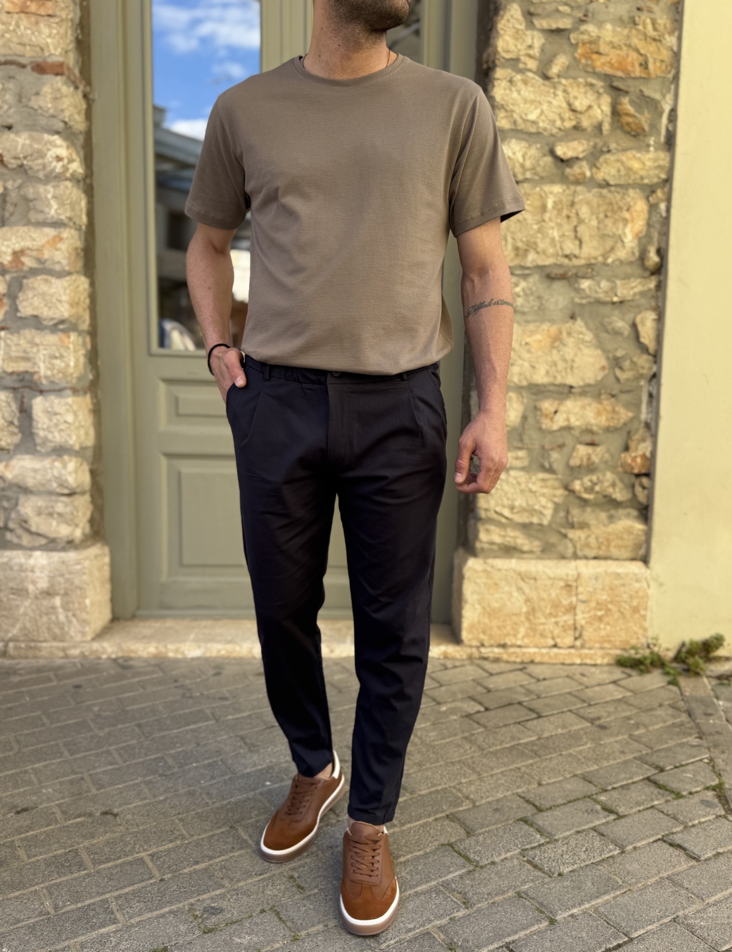 Ανδρικό μπλε υφασμάτινο παντελόνι με πιέτα PNT5002N φωτογραφία